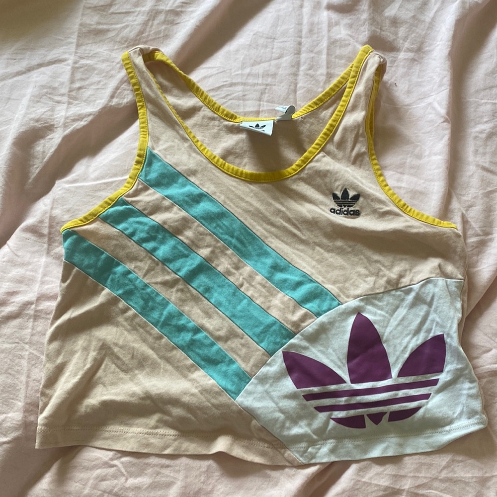 Adidas cropped tank size medium pink blue white yellow purple